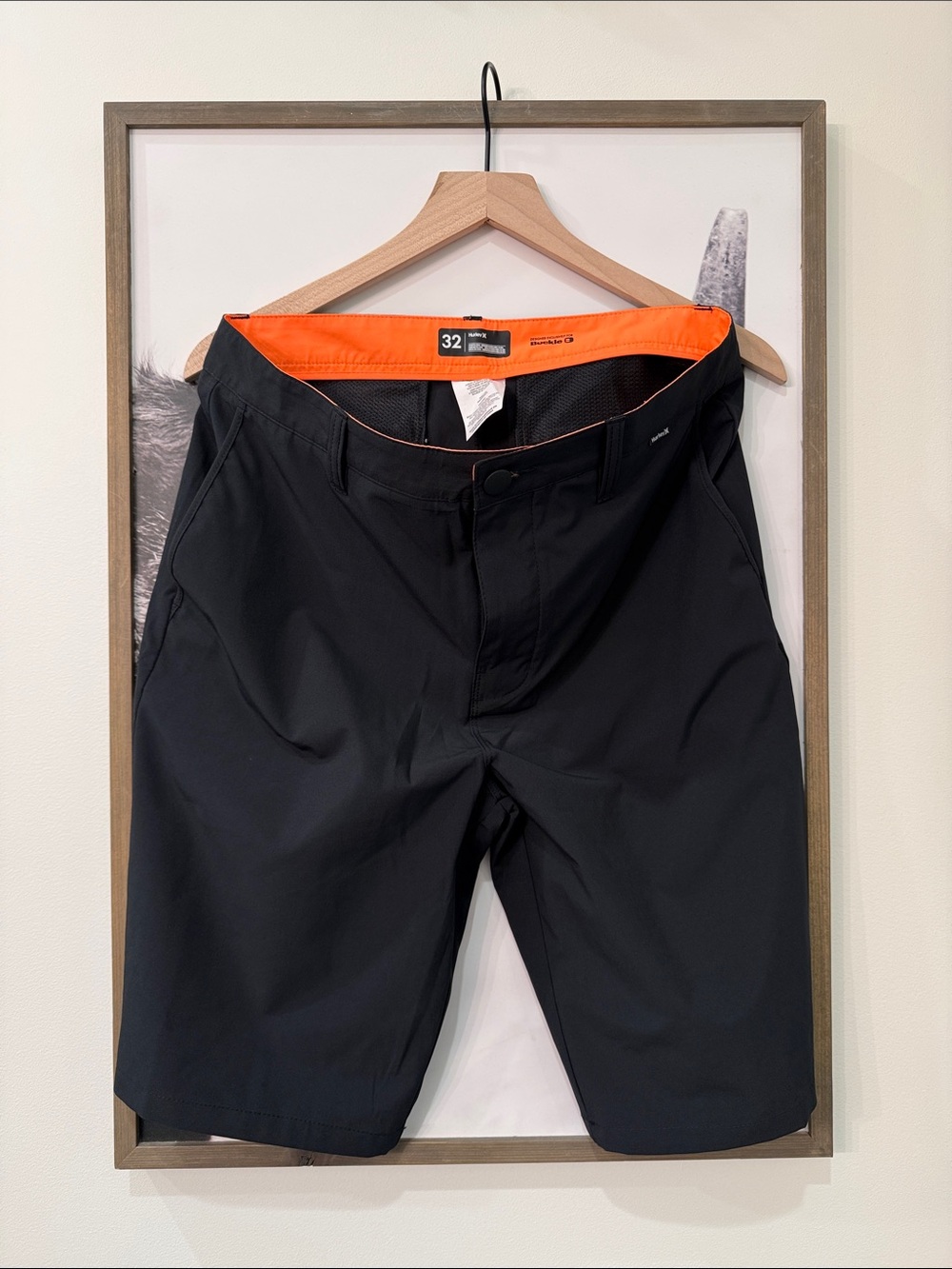 Men's Black Performance Shorts with Orange Waistband